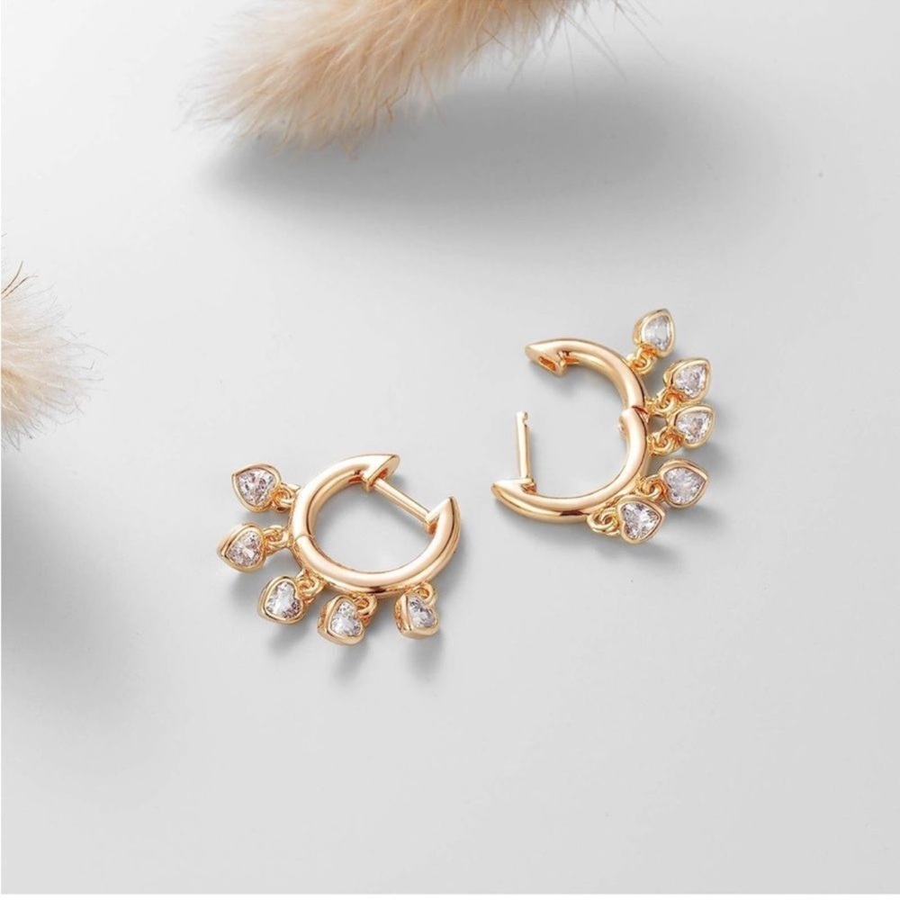 14k Gold Plated Cubic Zirconia Tassel Heart Hoop Earrings